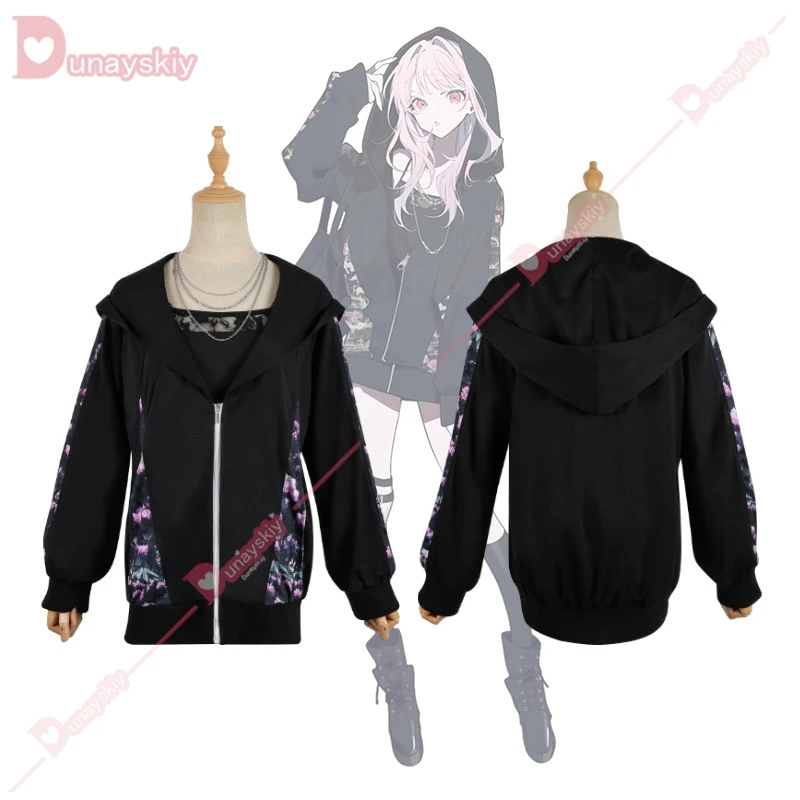 Project Sekai 25 Nightcord Akiyama Mizuki Cosplay Costume Daily Suit Black Hoodie Akiyama Mizuki Wig Women Christmas Halloween