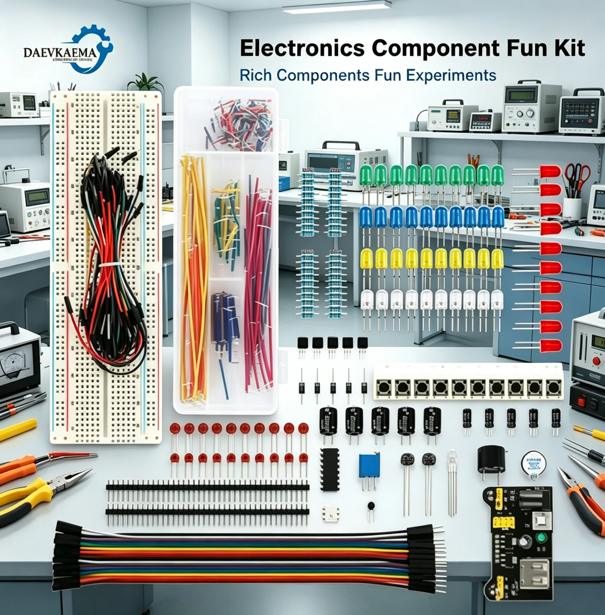 830-Point Electronics Component Kit – Resistors, Capacitors, LEDs & MB-102 Breadboard for Arduino UNO R3 DIY