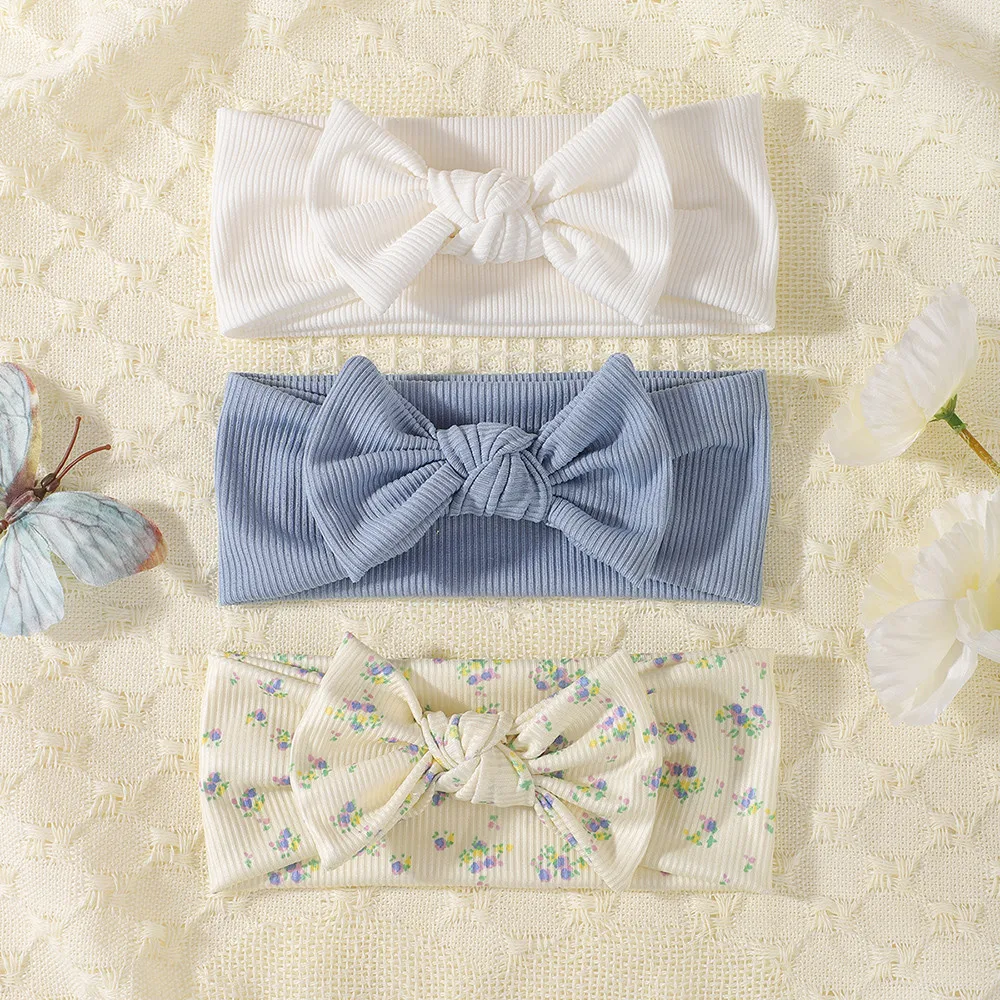 3-teiliges Baby-Stirnband-Set mit geknoteter Schleife, Turban, gerippte Haarbänder für Neugeborene, Kirschherz-Druck, Haarschmuck für Kleinkinder, Kopfwickel für Kleinkinder – Detail 7