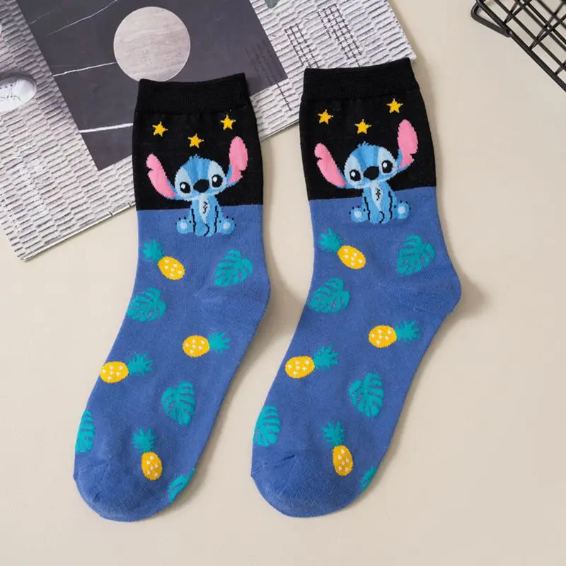 New Disney Anime Cartoon Kawaii Stitch calzini in puro cotone calzini di media lunghezza regalo di compleanno in cotone pettinato per ragazze amici