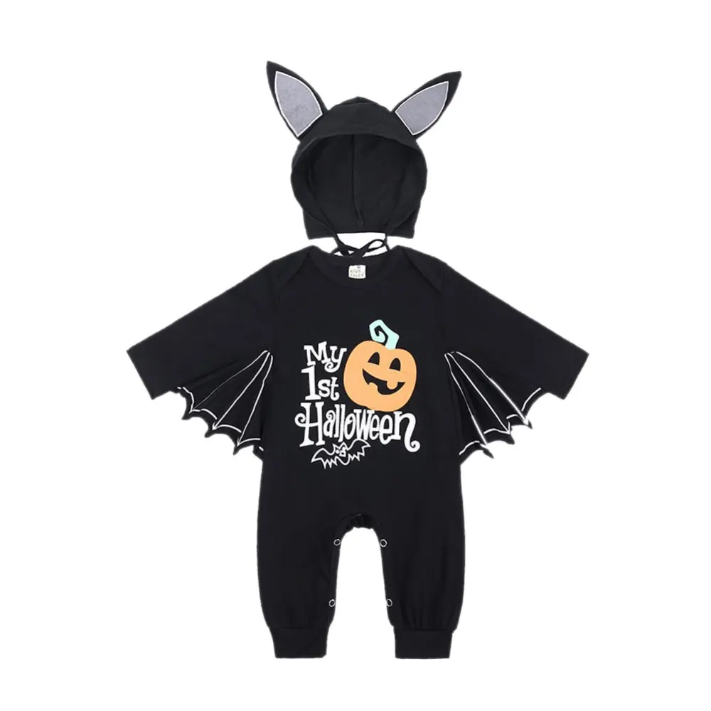 Baywell Autumn My First Halloween Suit Newborn Baby Boy Cosplay Costume Infant Pumpkin Bat Hoodie Bodysuit 0-18 Months