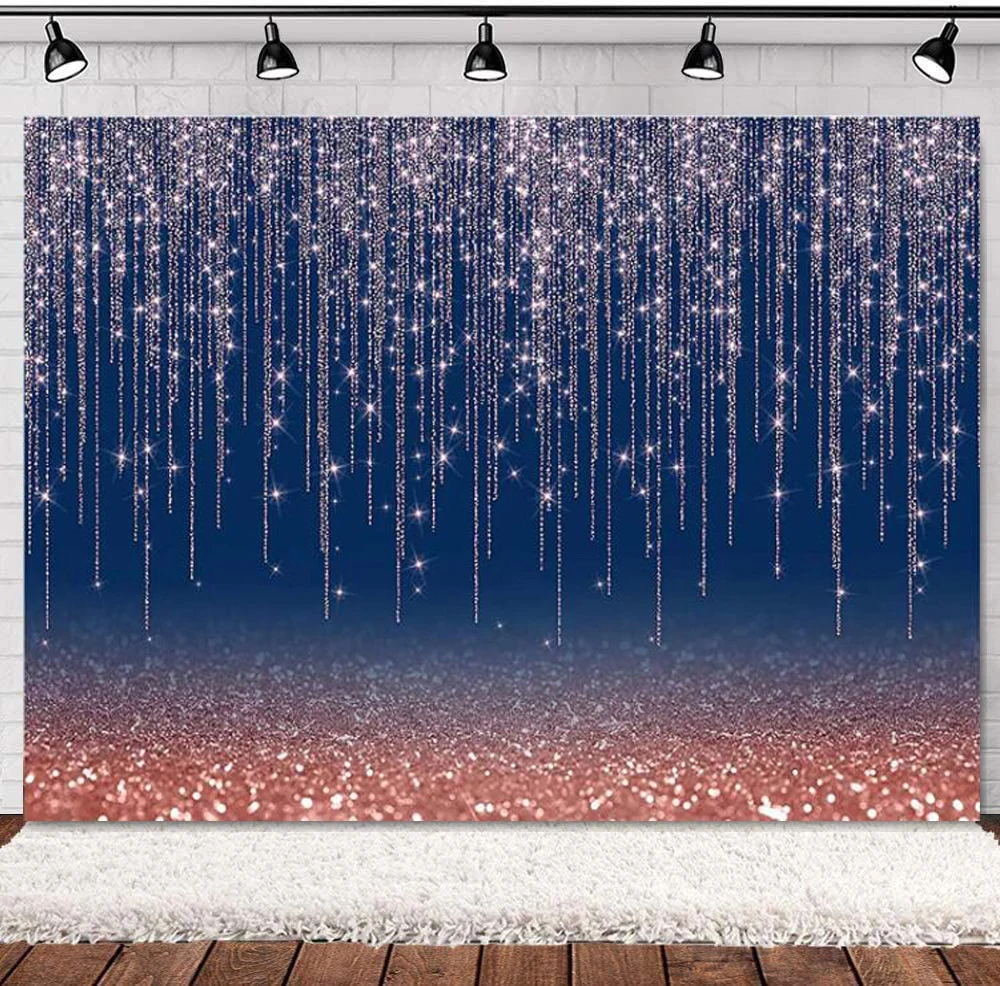 Photography Backdrop Rose Gold And Navy Glitter Sparkle Bokeh Confetti Banner Kids Birthday Party Decoration Background Wedding