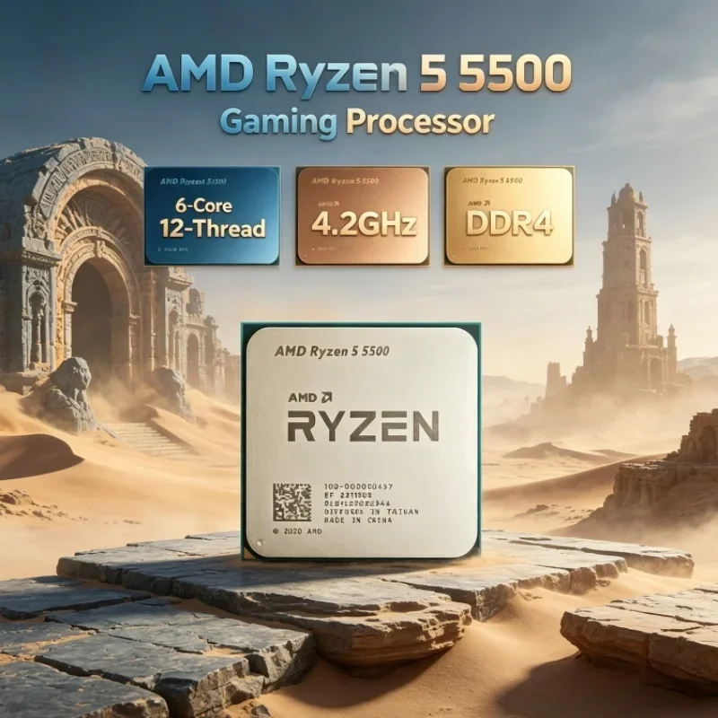 AMD Ryzen 5 R5 5500 Gaming CPU 6-Core 12-Thread 3.6GHz 4.2GHz 16MB L3 Cache 7nm 65W AM4 DDR4 Memory Desktop Processor for Gaming