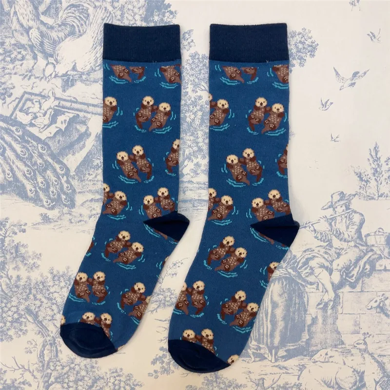 Dorosła załoga Unisex Cartoon Funny Otter Lover Socks Beaver Walrus Morse Sea Dog Lion Seal Beaver Ocean Park Souvenir Couple Items — zdjęcie 7
