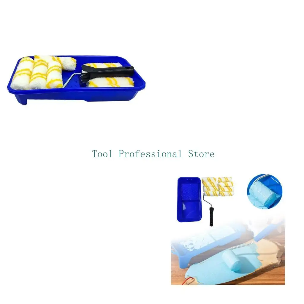 

57QF Mini Paint Roller Cover Reusable Acrylic Fiber Roller with Handle Plastic Tray