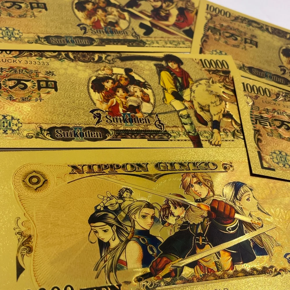 

Золотая банкнота в стиле аниме, 5 дизайнов, замковая позолоченная памятная банкнота 10 000 инов, коллекционные периферийные изделия, подарок для фанатов