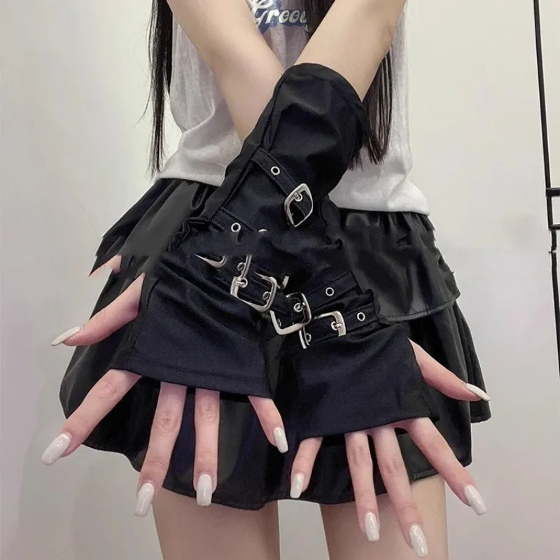 

Модные черные ремни с пряжкой в стиле панк, женские перчатки без пальцев из спандекса, Лолита, Хэллоуин, косплей, сценические представления, уличный танец