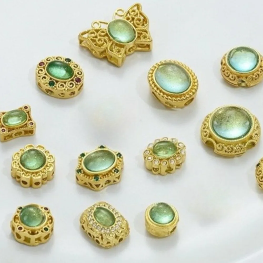 

Copper-plated Matte Gold Imitation Natural Stone Grape Stone Cat's Eye Starry Sky Olive Green Porous Bead Partition Accessories