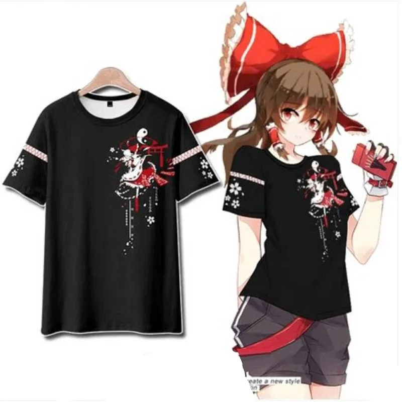 Homens e mulheres Projeto TouHou Hakurei Reimu 3D camiseta estampada, verão camiseta engraçada de manga curta, anime camisetas