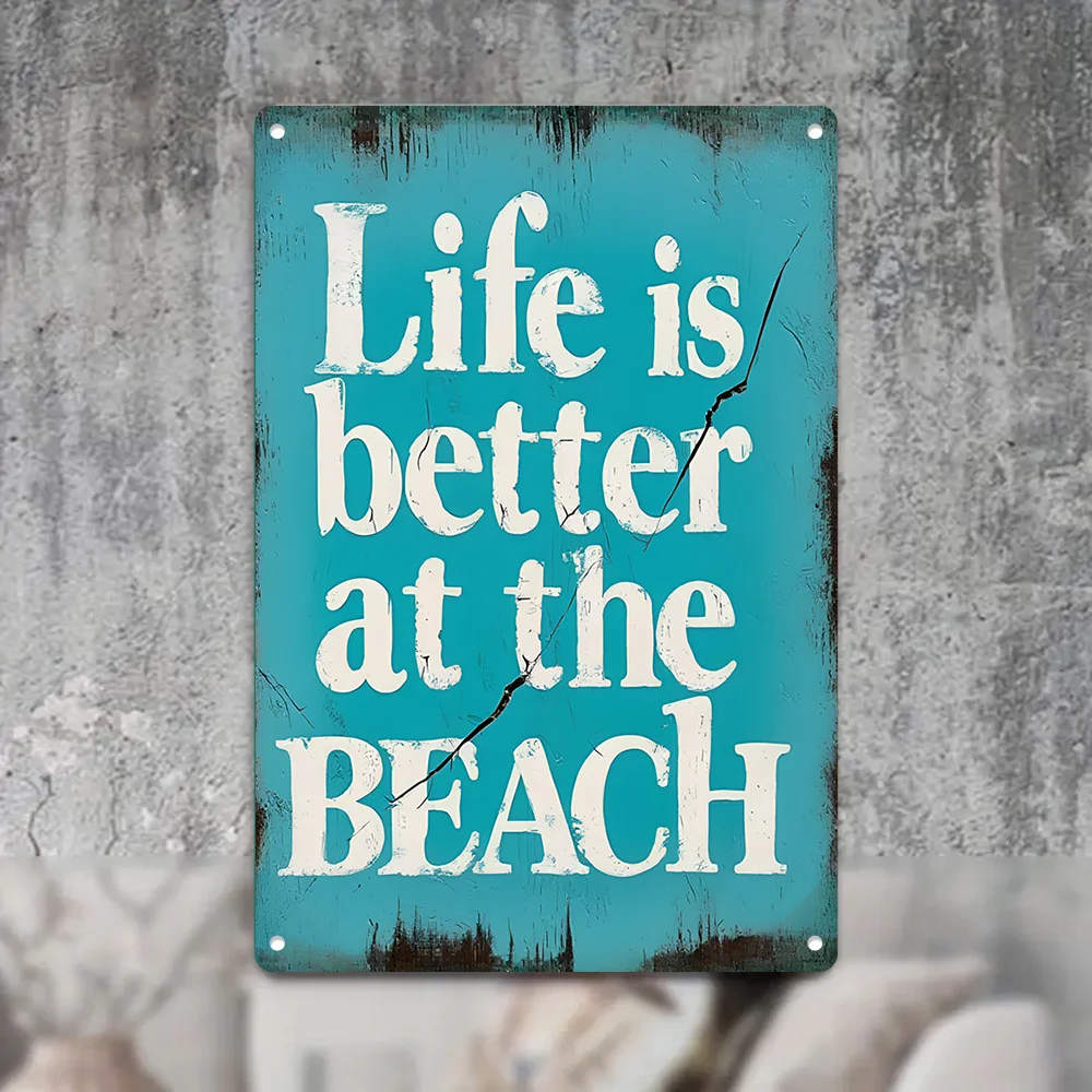 Life is Better at the Beach Vintage Decorative Sign - Turquoise Coastal Wall Art for Home, Patio & Beach House