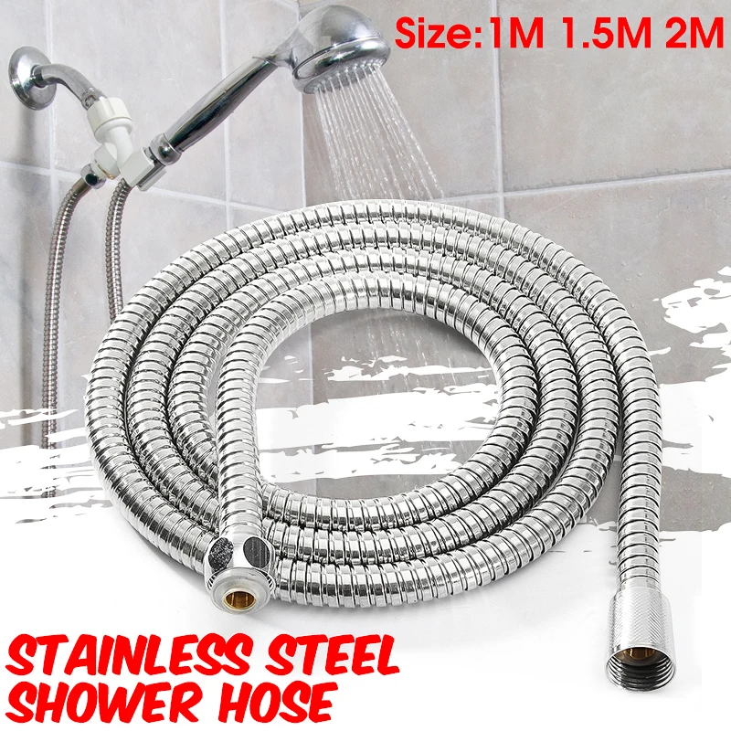 

1m/ 1.5m/ 2m G1/2 Inch Flexible Shower Hose Plumbing Hoses Stainless Steel Chrome Bathroom Water Head Showerhead Pipe