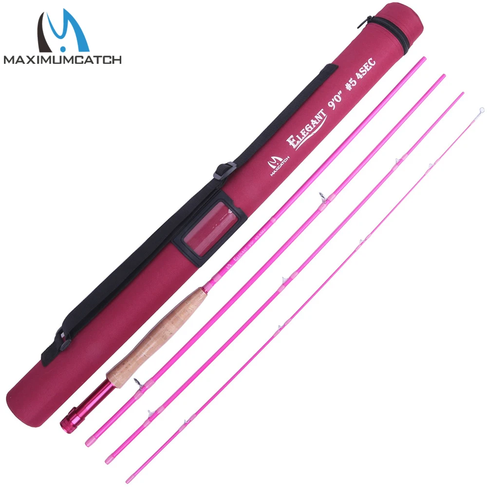 Удочка для нахлыстовой рыбалки Maxcatch Ladies, розовая, 6.5FT 9FT, 2WT 5WT, средняя быстрая амортизирующая система, карбоновое волокно, легкая, с тубусом для хранения