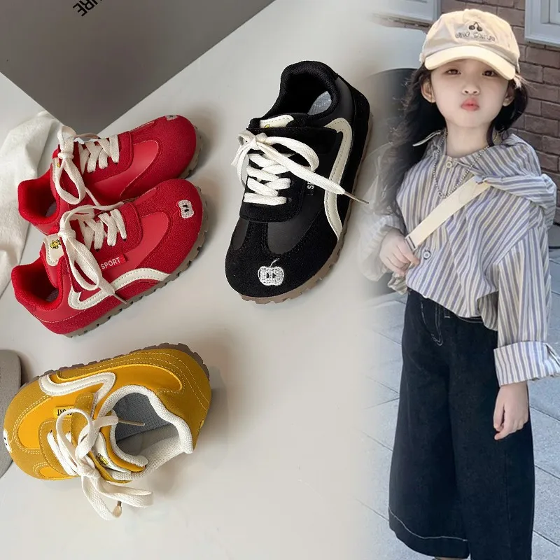 

Children Spring Autumn Fashion Training Shoes Girl Soft Soled Comfortable Casual Shoes Boys Front Lace-up Versatile Kid Sneakers