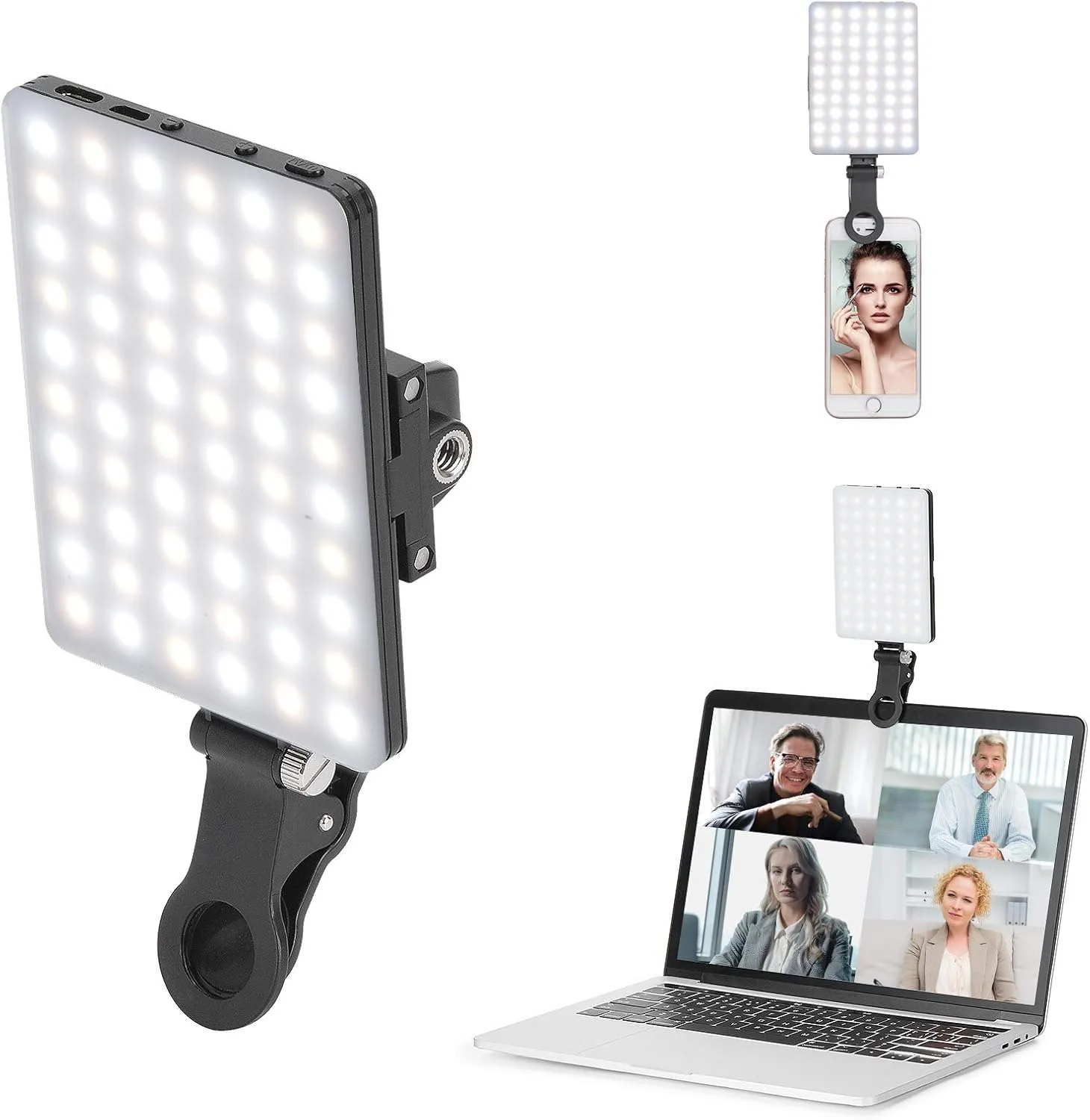 Luz LED portátil para selfies con clip; Iluminación de videoconferencia, 3 modos de iluminación, adecuada para computadora portátil con cámara iPhone