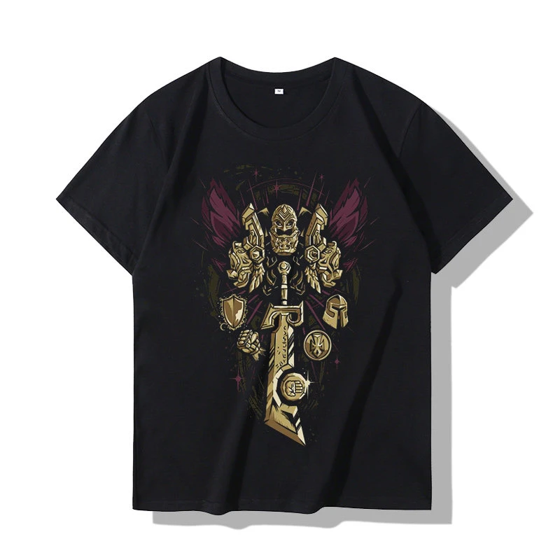 Trendy Men Women Dark Fantasy Elf Warrior Red Letter Print Short Sleeve T-shirt Streetwear Loose Cotton Tee Tops