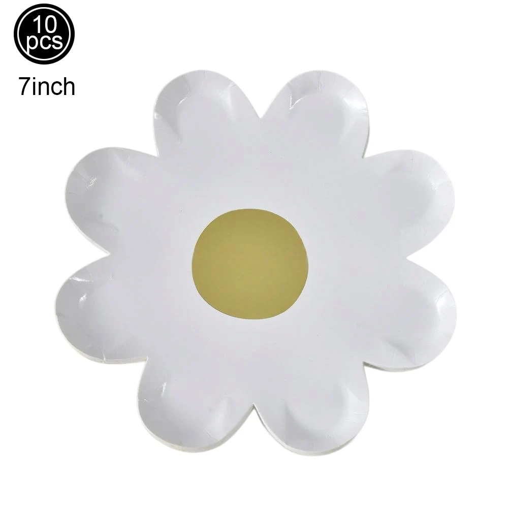 10/20/30/40/50Pcs Einweg Daisy Blume Pappteller Dessert Kuchen Platten Geburtstag Thema Party baby Dusche Dekoration Lieferungen – Detail 5