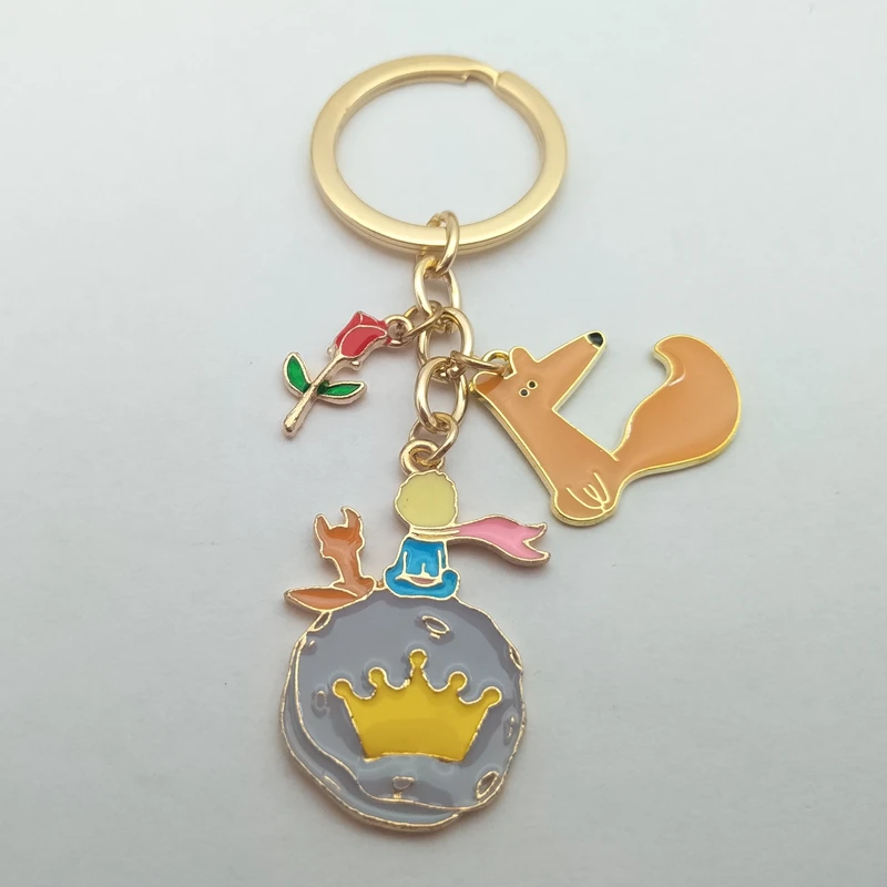 Fashion Little Prince Keychain Cute Rose Personality Pendant Keychain Clothes Backpack Chain Small Jewelry Valentine\'s Day Gift