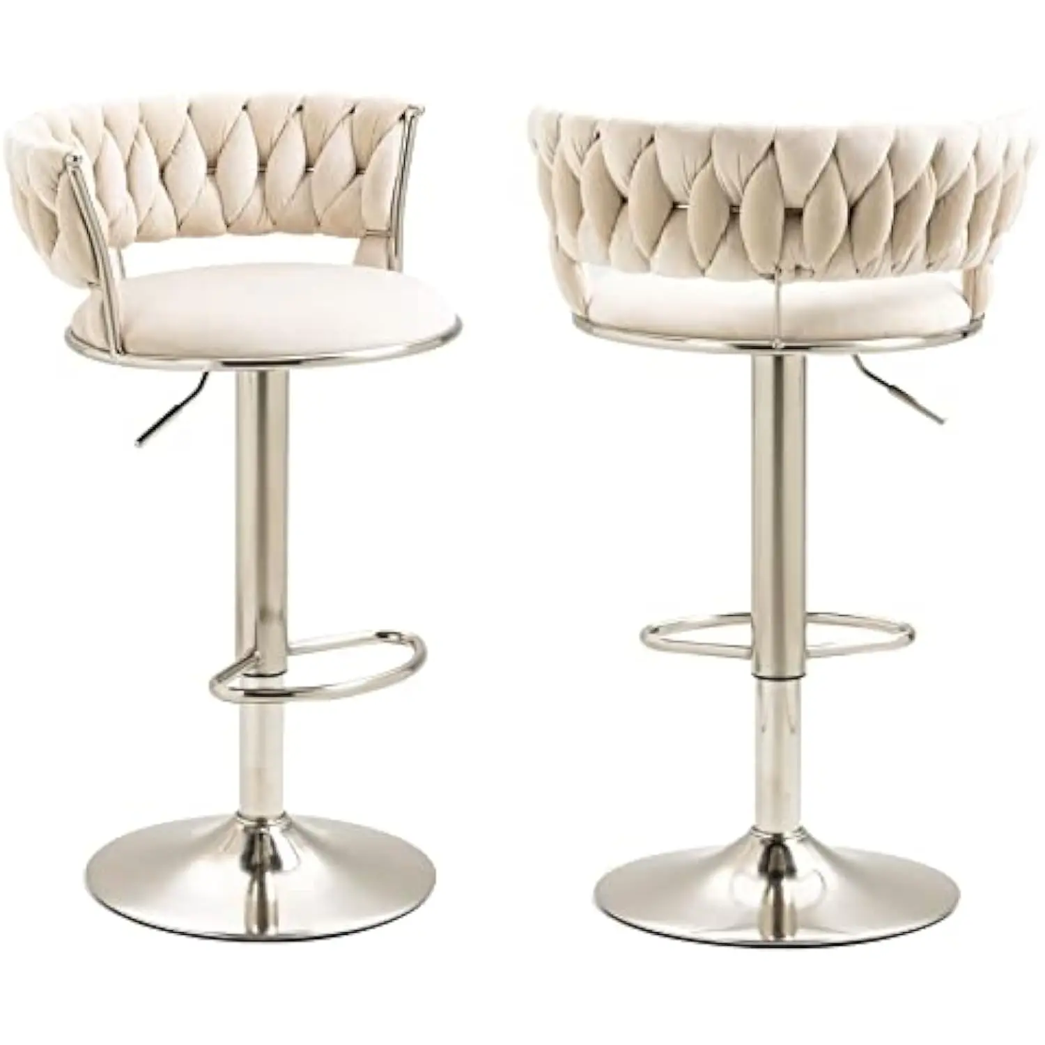 

Bar Stools with Back and Footrest, Adjustable Barstools with Silver Legs, Retro Bar Stool & Luxury Barstool (Set of 2 - Silver