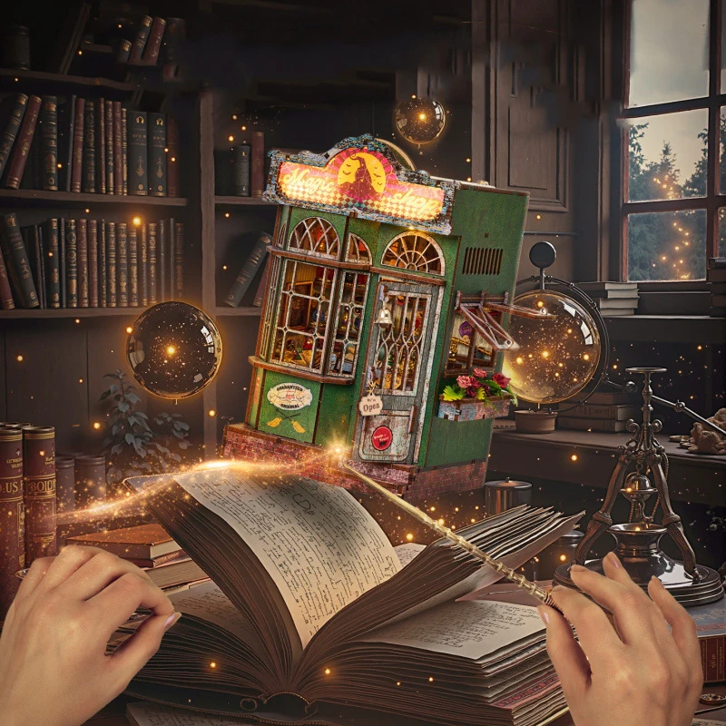 DIY Wooden Miniature Model Kit Magic Shop Casa Doll Houses 3D Puzzle Dollhouse With Furniture Light for Friends Birthday Gifts