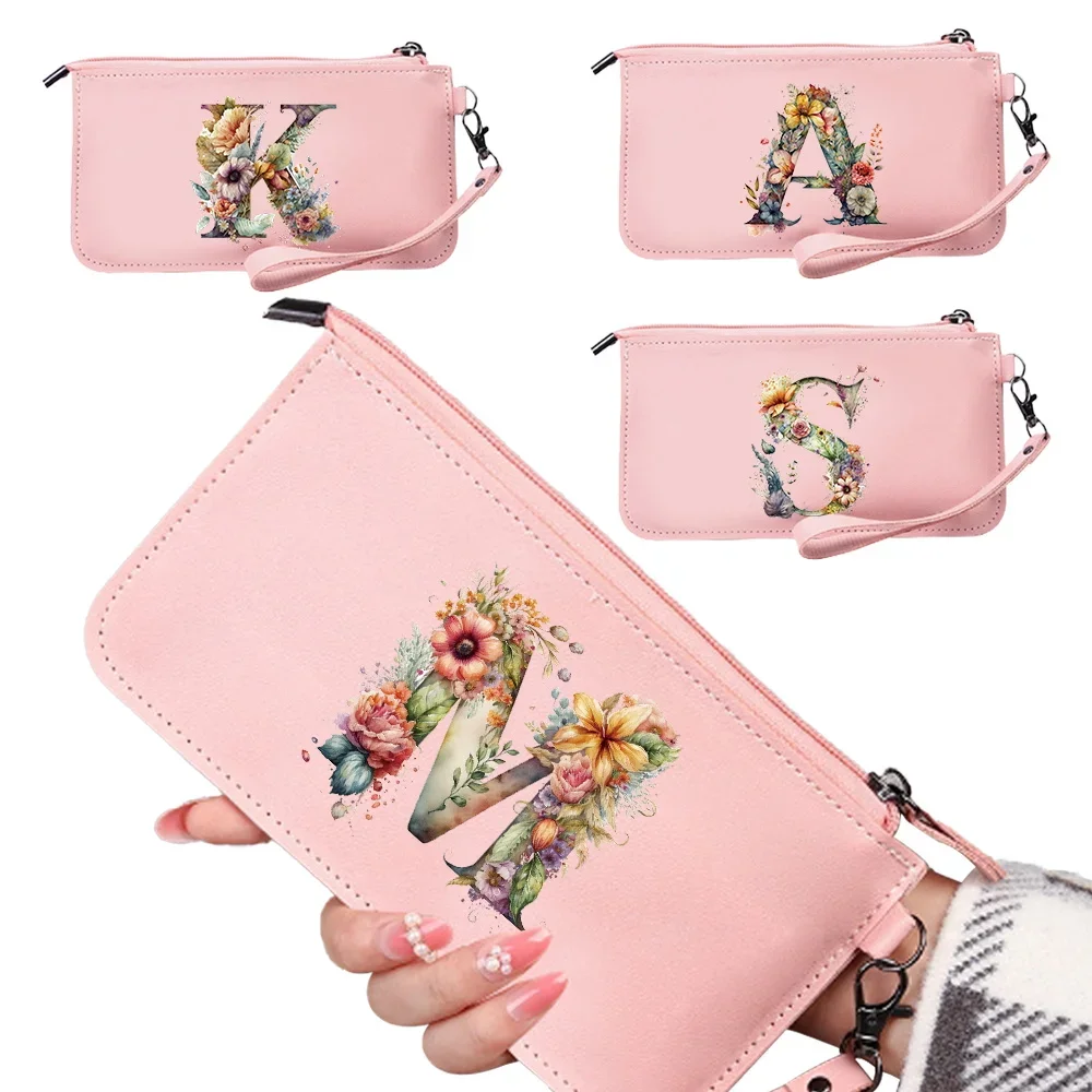 

Women Wallet Zipper Durable Purse Minimalist Clutch Bag Floral Letter Pattern Rfid Blocking Leather Card Card Holder Coin Purse