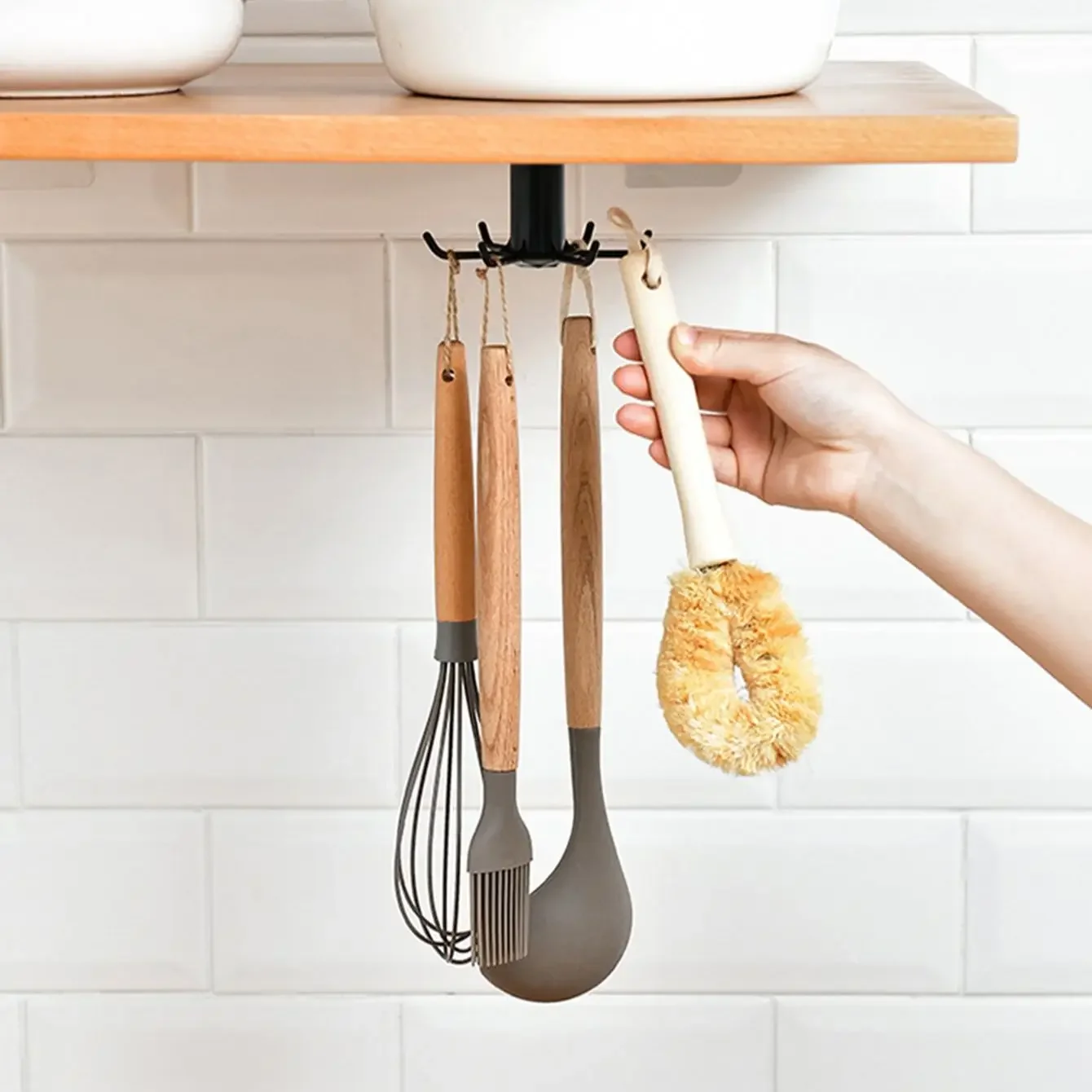 1/2pcs-Kitchen Hooks Rotating Storage Rack Without Punching Wall-Mounted Kitchenware Supplies Gods Multifunctional Shelves image 4