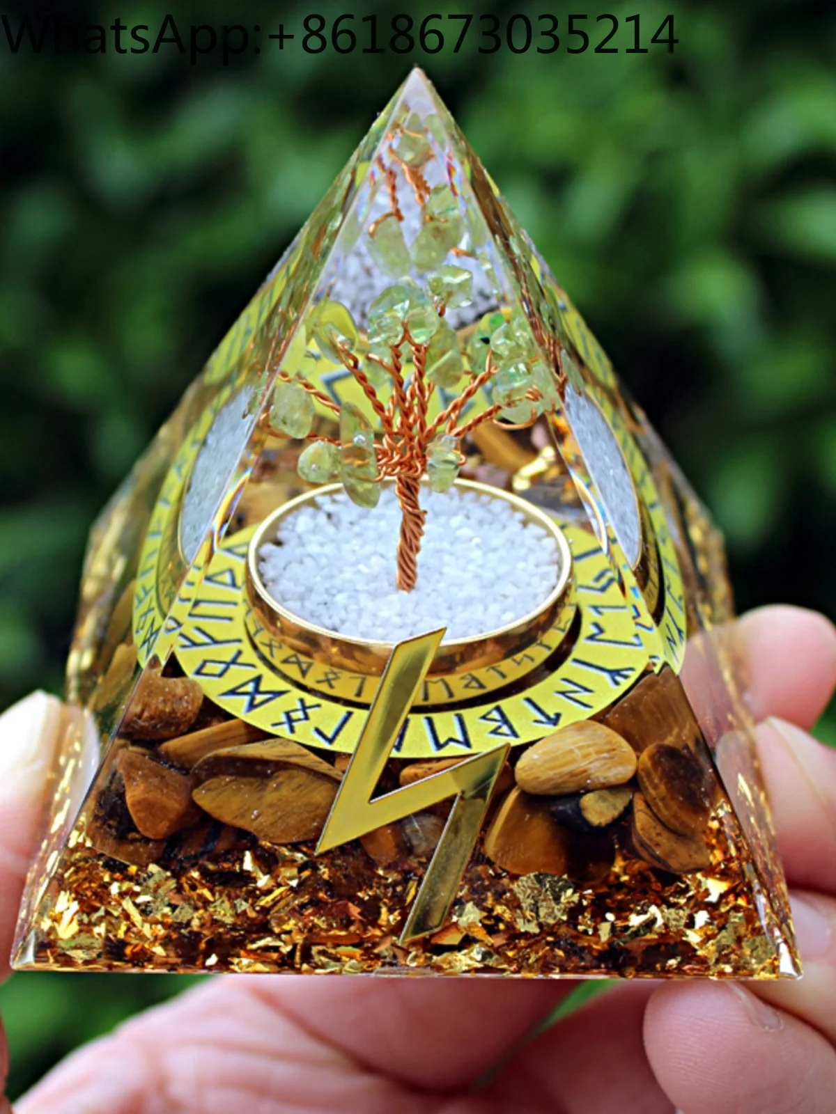 Hot selling Rune crystal tree crystal crushed stone pyramid home resin handicraft tabletop ornaments