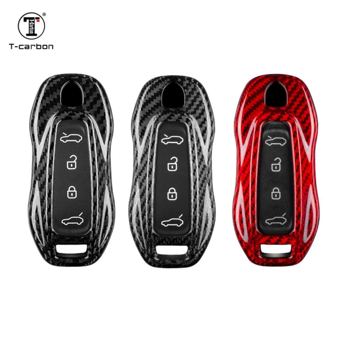 

T-carbon Carbon Fiber Car Key Case For Porsche New Energy Vechile Key Cover Fob Shell Interior Accessories