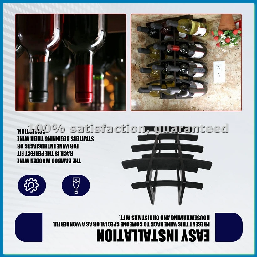 Wooden Bamboo Wine Rack 12 Bottle Bar Kitchen Dining Storage Liquor Holder Home Decor Countertop Wine Rack Holder-AT35