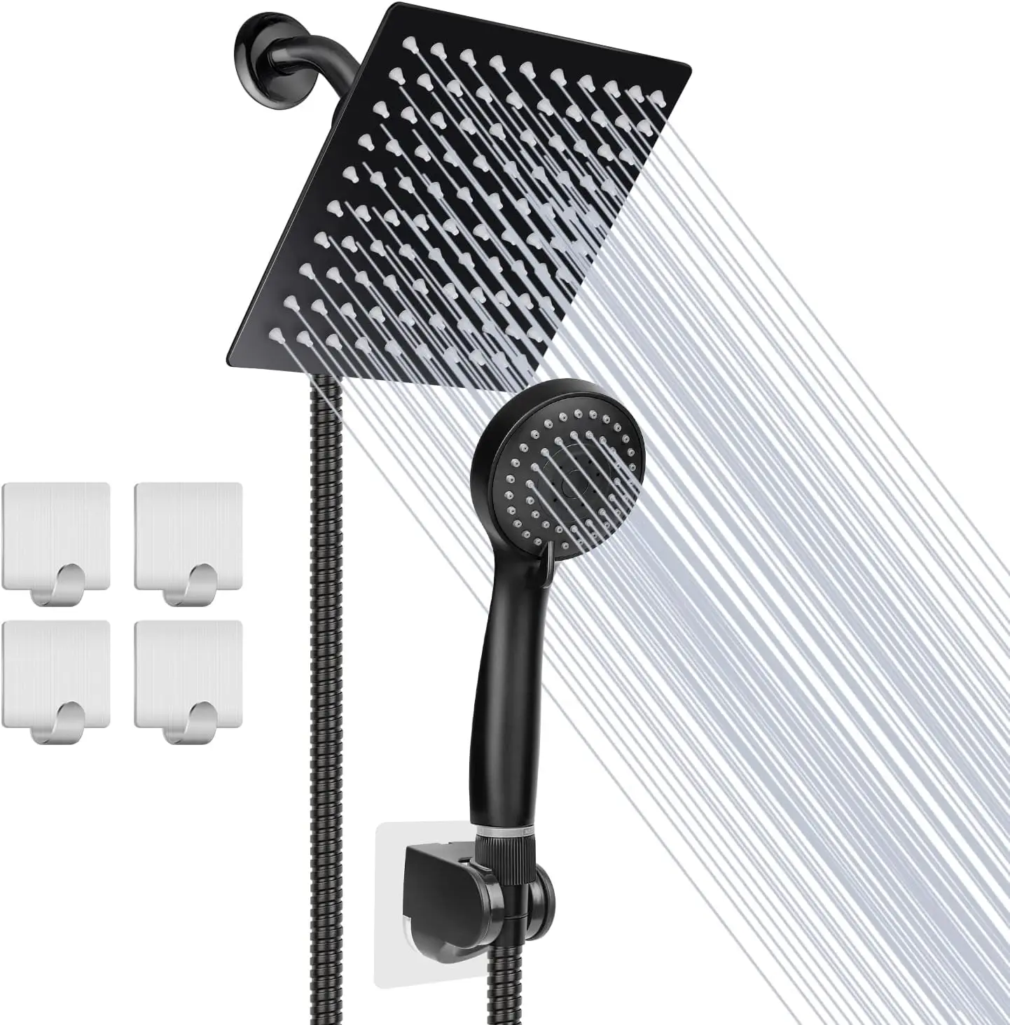 

Shower Head, High Pressure 8'' Rainfall Stainless Steel Shower Head/Handheld Combo with 60'' Hose Anti-leak Shower Head w