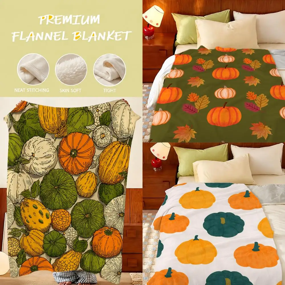 Pumpkin  Throw Plush Flannel Throw Blanket, Sofa Bed Travel Picnic Home Textile Decor