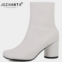 JOZHAMTA Size 34-40 Ankle High Boots For Women Flip Flops Chelsea Booties Real Leather Chunky Low Heels Shoes Clip Toe Dress