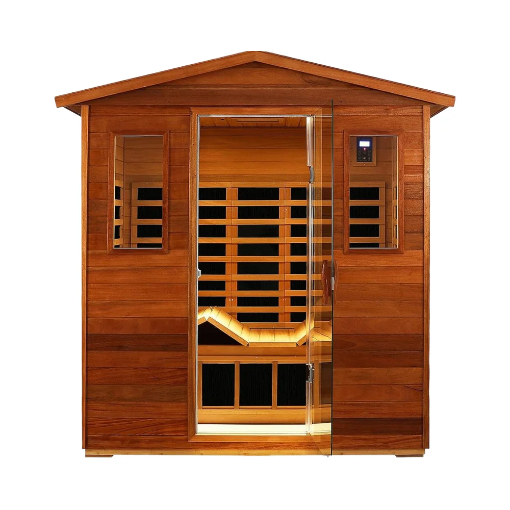 Low 2-Person Far Infrared Outdoor Sauna Room Carbon Plate Heating Indoor Sauna With Therapy Lights Spa
