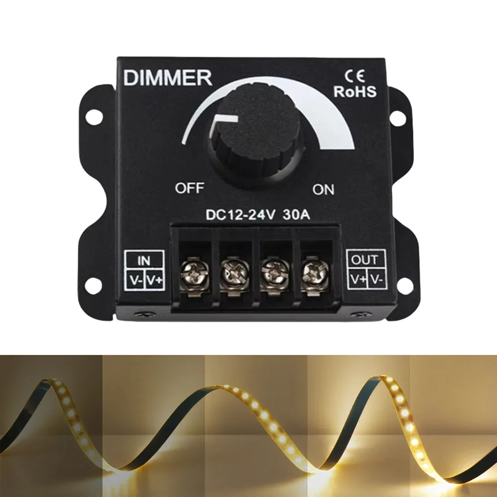 

Контроллер диммера для светодиодов 30А, DC12V/24V, с регулировкой цветовой температуры (CCT) и яркости, цифровой бесступенчатый диммированный переключатель ШИМ для светодиодных лент и одноцветных ламп