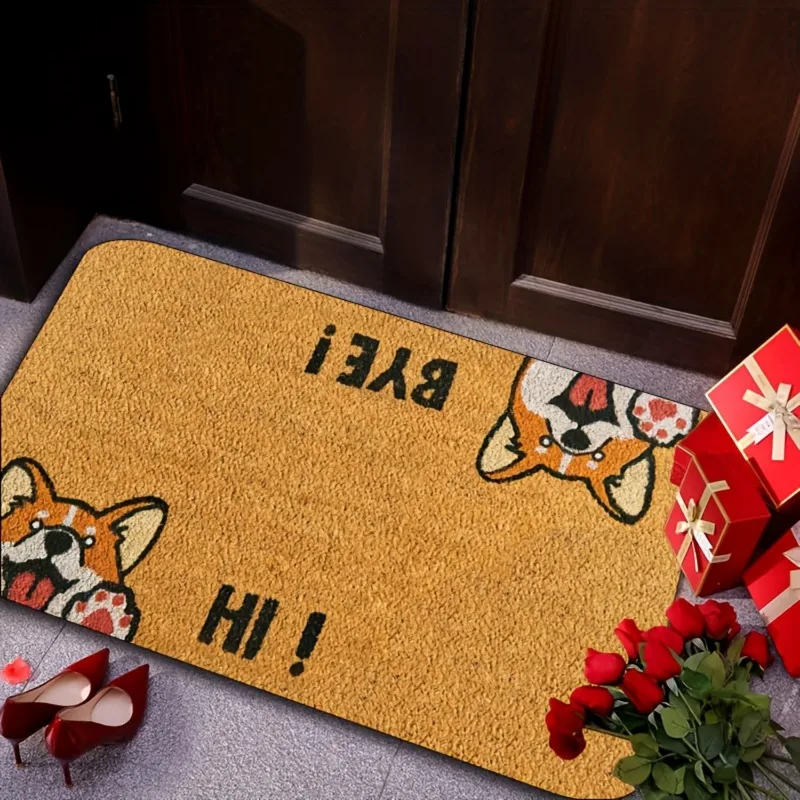 Festive Welcome Doormat Cute Corgi  “HI!” and “BYE!” Greetings Perfect for Your Home Entrance Aesthetic Appeal Doorway for Home