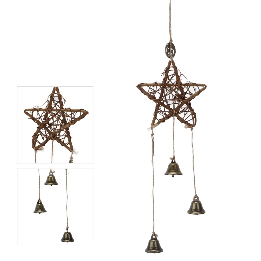 Rattan Rattan Five-pointed Star Hanging Bell Brown Star Balcony Decorative Pendant Bell 21.65in