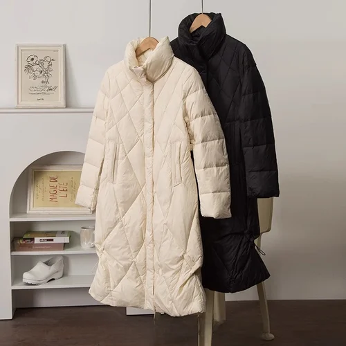 90% 백색 오리털 다운 재킷 여성용 겨울 백색 오리털 90% 중간 길이 후드 지퍼 다운 재킷 패딩 코트 다운 재킷  Best5