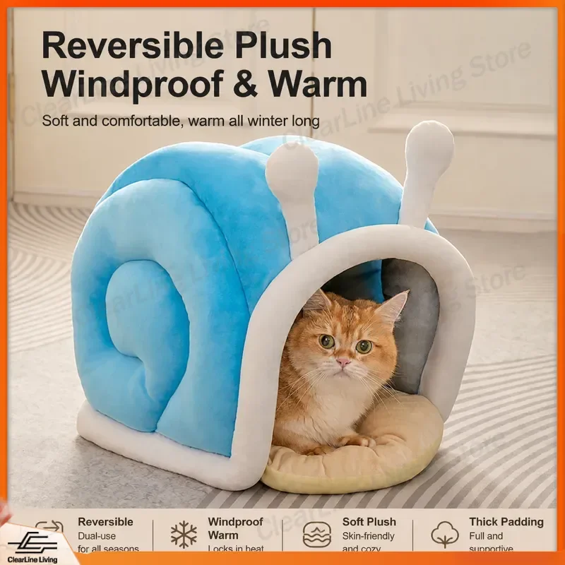 Cat Bed Indoor Semi Enclosed Cat House Warm Winter Pet Nest Cozy Sleeping Cave for Cats Dogs Universal All Season Security