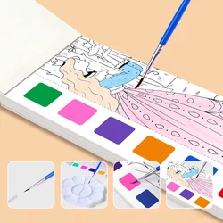 12 Sheets Coloring Book Portable Watercolor Painting Book With Paint Brush Kids Graffiti Picture Drawing Stationery