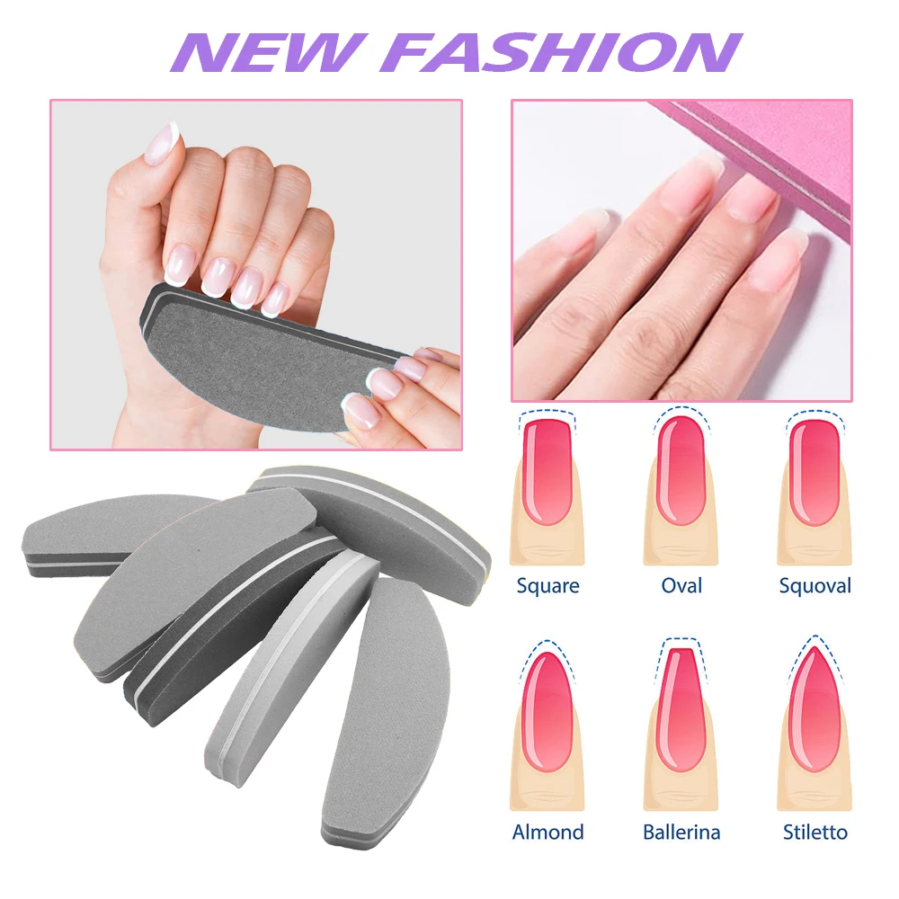 5/10/20Pcs Grey Sponge Nail File Grit MINI Tools Double Sided Sandpaper Foam Emery Board Polisher Buffer Moon Design