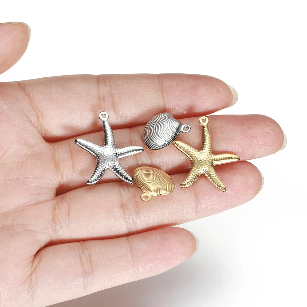 10Pcs Stainless Steel 3D Starfish Shell Pendant DIY Ocean Beach Vacation Necklace Bracelet Earring Jewelry Making Accessories image 3