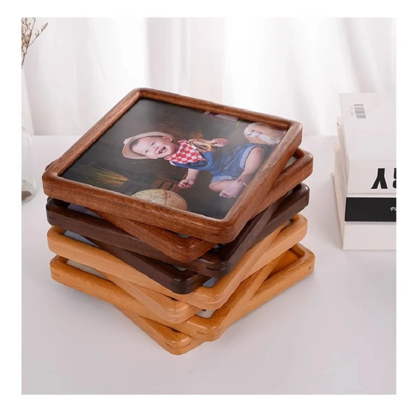 Premium Black Walnut Solid Wood Round Corner Square Photo Frame - Elegant Desktop Decorative Accent for Home Décor