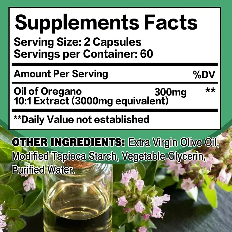 Oil of Oregano Capsules - Improves Digestion, Detoxifies, and Strengthens The Immune System, Intestinal Health, Antioxidant