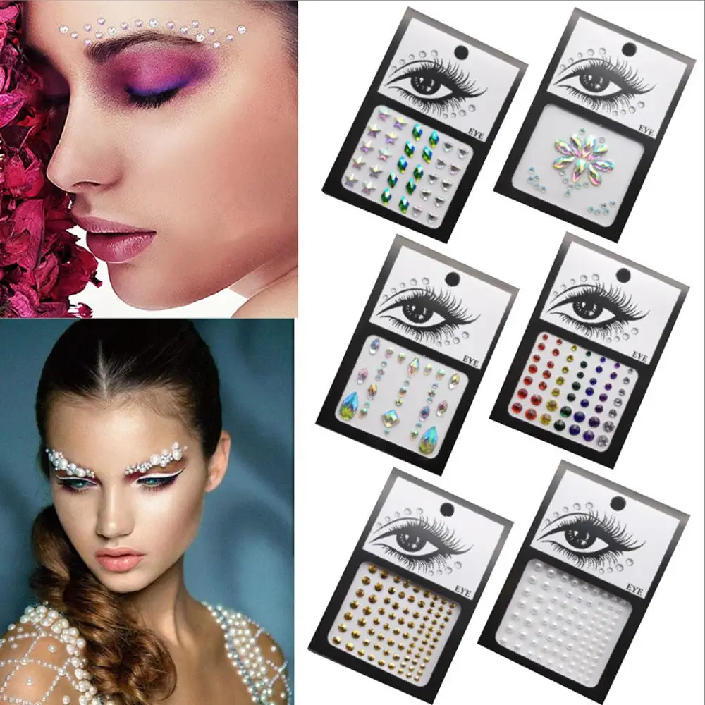 Eyes Shadow Crystal Pearls Festival Makeup Decoration Nail Art Charms Temporary Tattoo Sticker Face Body Colored Rhinestone