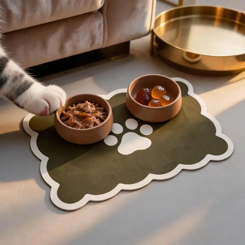 Absorbent Wavy Edge Pet Feeding Mat Waterproof Non Slip Backing Dog Cat Food Water Bowl Daily Pet Supplies
