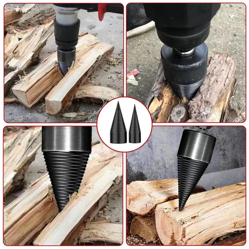 6 PCS Firewood Log Splitter, 38Mm+50Mm Log Splitter Drill Bits, Wood Log Splitter +4 Handles