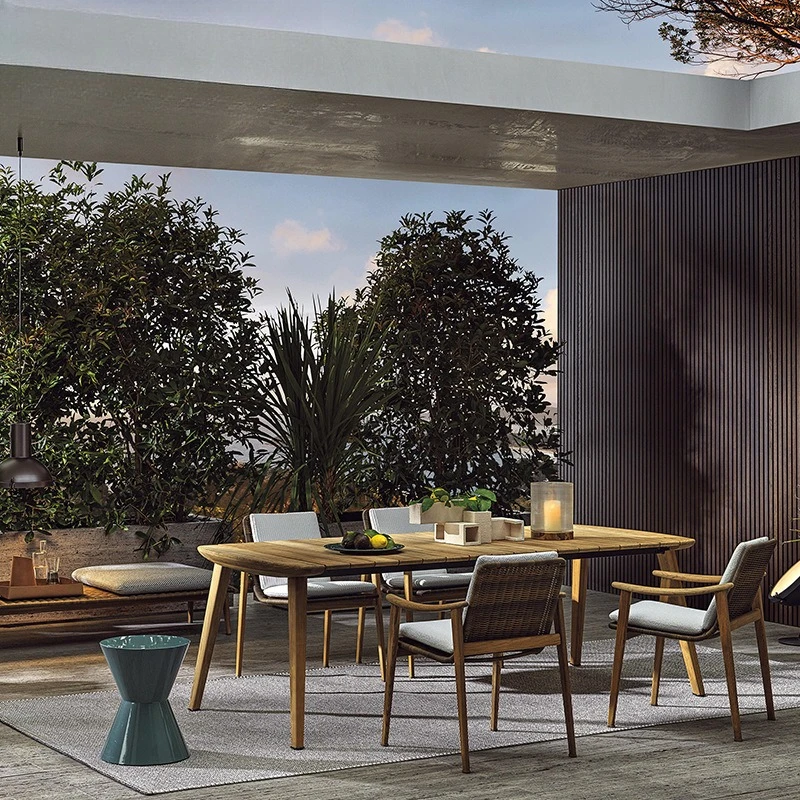 

Outdoor solid wood rattan tables and chairs sofa courtyard garden villa scenic spot hotel cafe model room