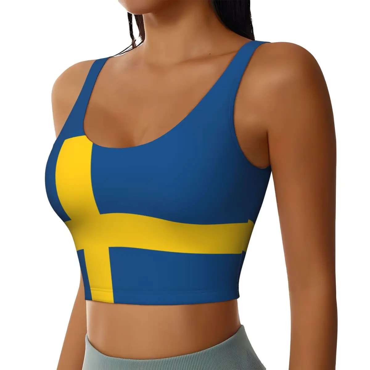 Yoga Vest Women Gym Sports Crop Tops Sweden Flag Streetwear Workout Breathable Tank Top Female