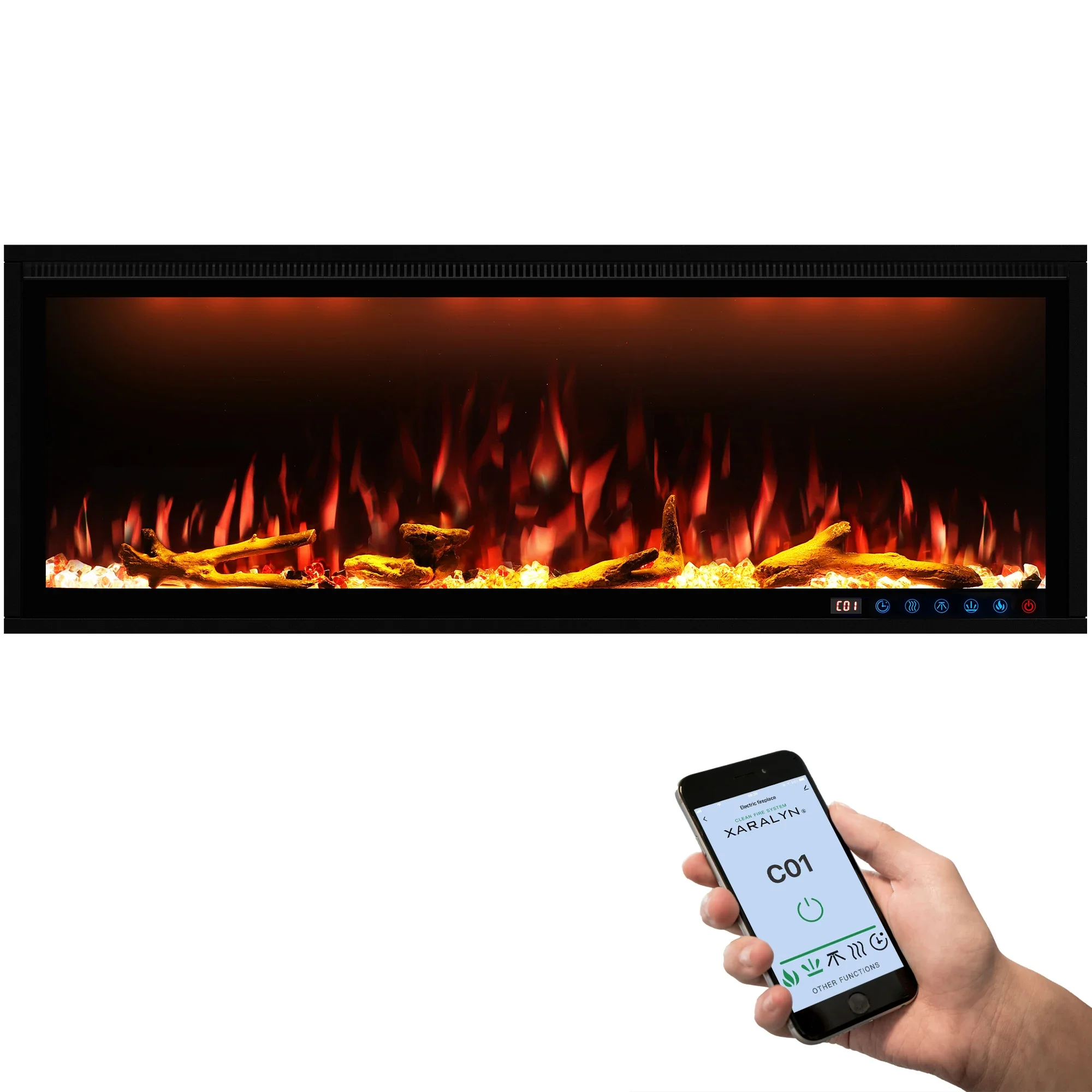 

Dreamflame 42"50"60"74"88"100"Smart Wholesale Wall Mount Recessed Home Electric Fireplace Heater with APP Control