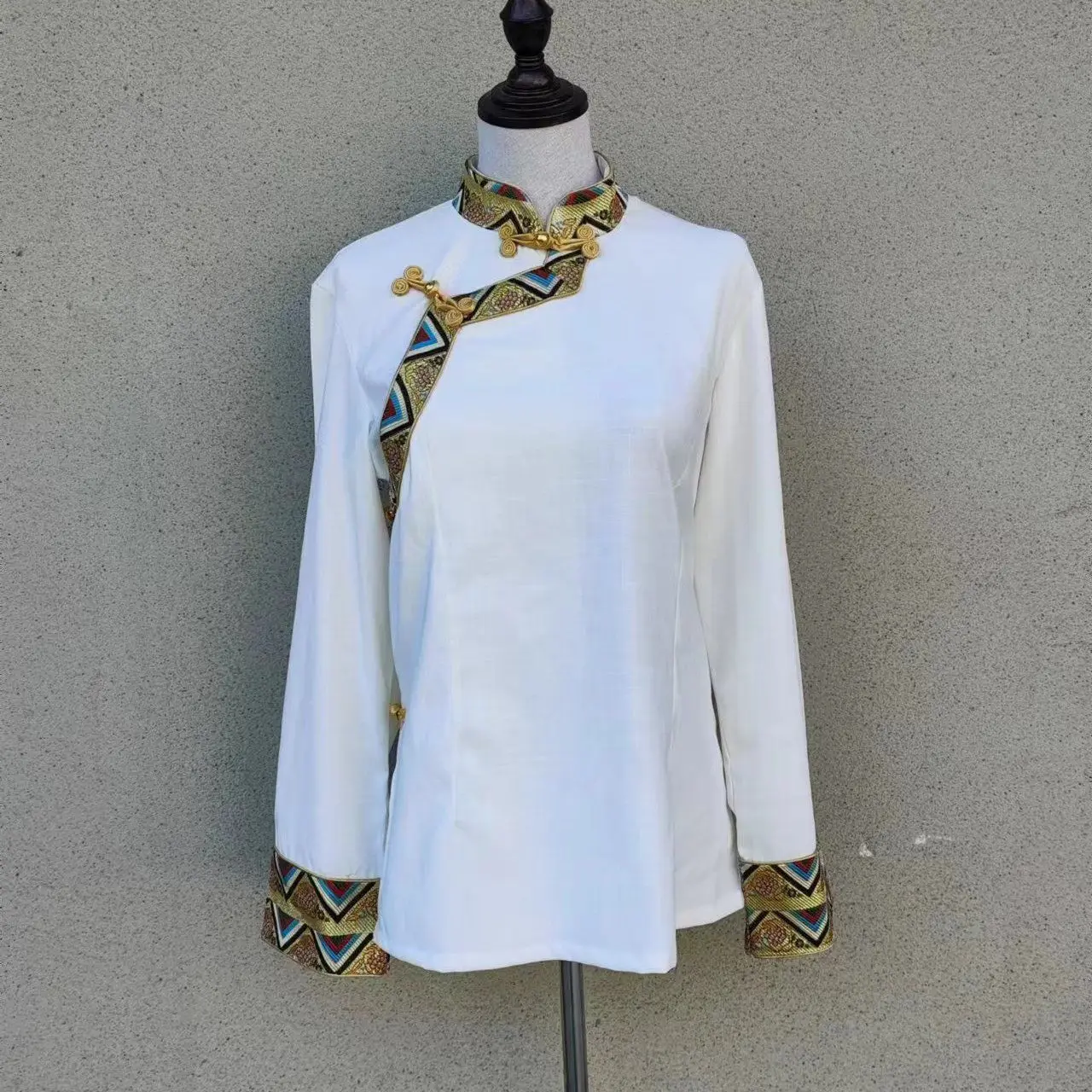 2024년 인기 신상 중국 스탠드 칼라 긴팔 티베트 스타일 민족 의상 셔츠