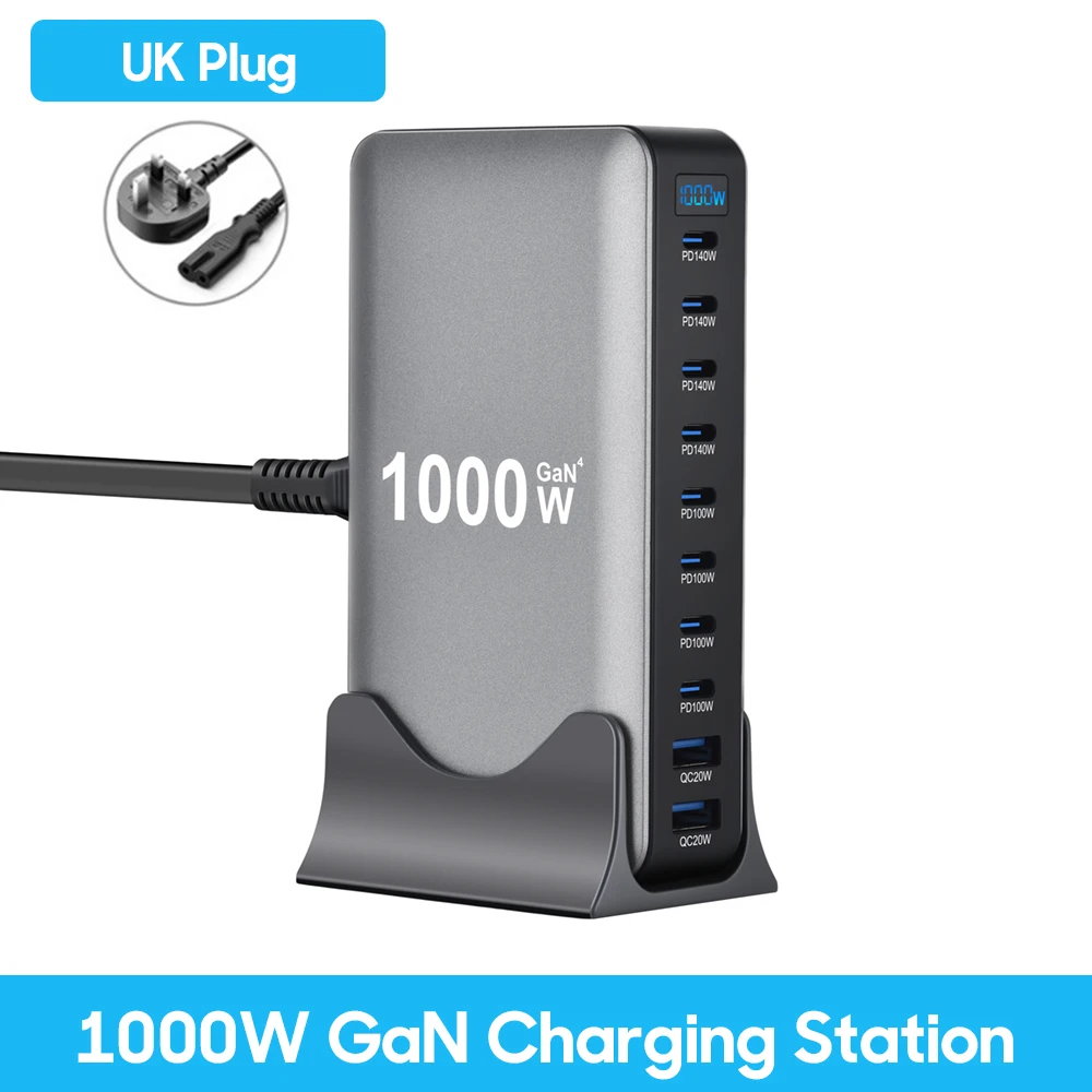 800W GaN-oplader USB C Snelle desktop 10-poorts USB Type C PD3.1 Oplader Snel opladen voor iPhone 16 15 14 Samsung S24 Xiaomi Laptop